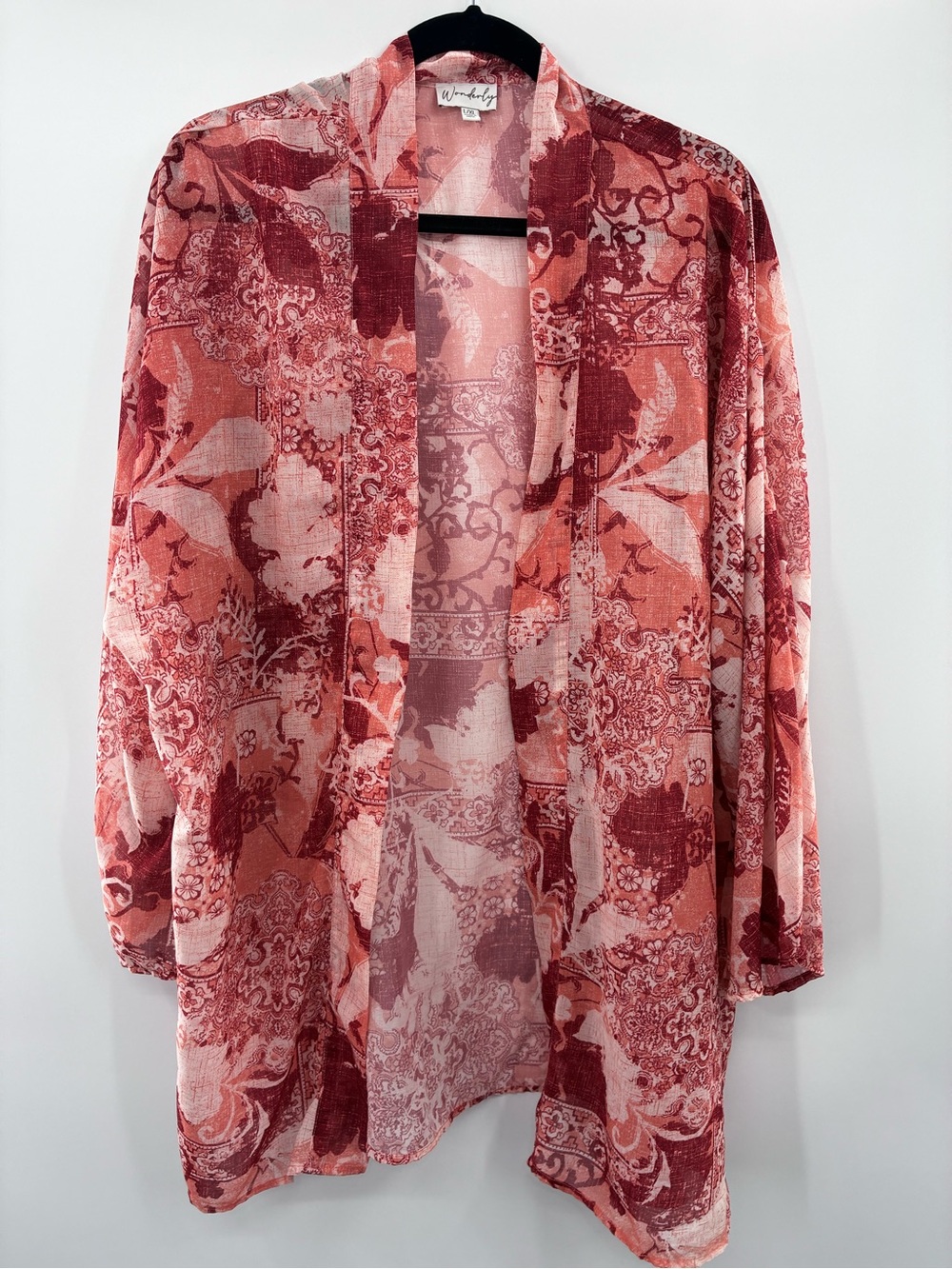 Wonderly Pink and Burgundy Floral Sheer Kimono size L/XL